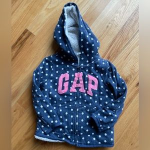 Gap blue and white polka dot zip up hoodie